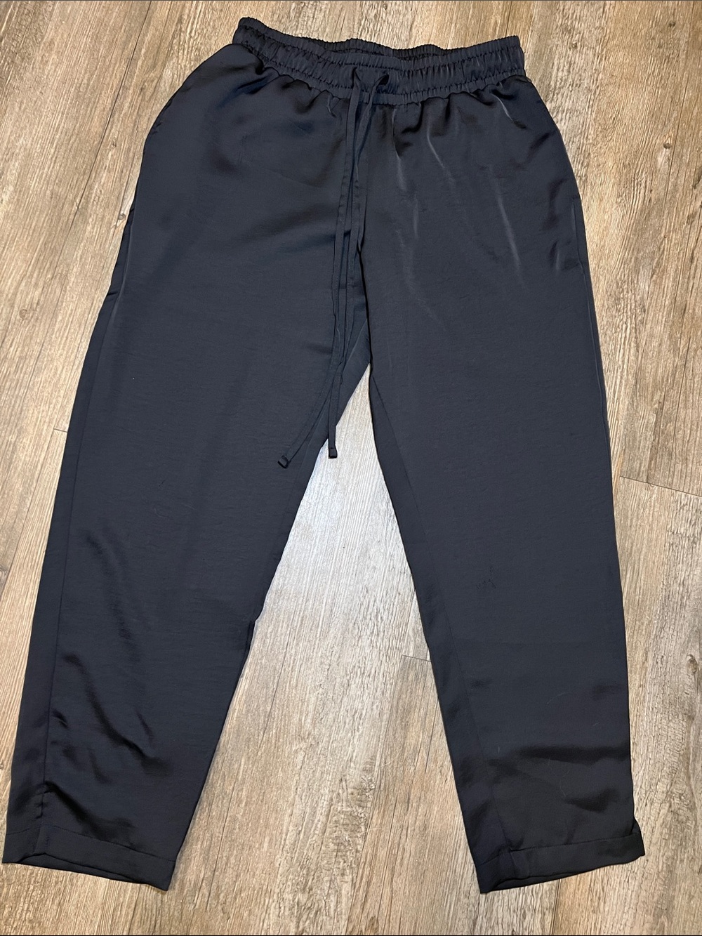 A New Day Black Satin Straight-Leg Pull-On Pants Size Small